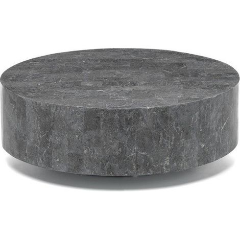 Tavolino da Salotto Rotondo Ø85x29 cm Rivestimento in Pietra Fossile Round 1 Grigio (1/5)