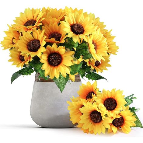 4 bouquets de tournesols artificiels, tournesols artificiels jaunes-AquaForge