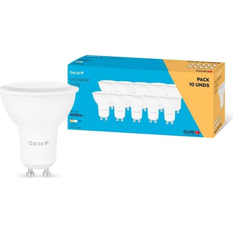 Garza - Pack de 10 Bombillas LED Dicroica GU10, 5W (equivalente a 40W de incandescencia), Luz cálida 3000K, Casquillo GU10 , Ángulo 110º, 400 lm (1/5)