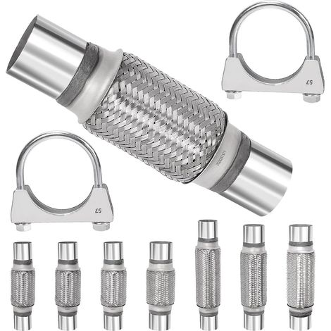 1Pcs 2,25 x 6 pouces tuyau d'échappement Flex avec 2,25 pouces d'échappement U Kit de pince, type universel en acier inoxydable double tresse portion tuyaux de zinc tube d'échappement Flex (1/5)