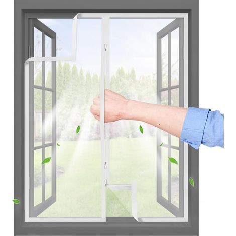 Selbstklebendes Moskitonetz mit Reißverschluss 110 x 100 cm Transparenter Klettverschluss und atmungsaktives PP-Gewebe Wiederverwendbar und waschbar Verschiedene Universalgrößen Weiß