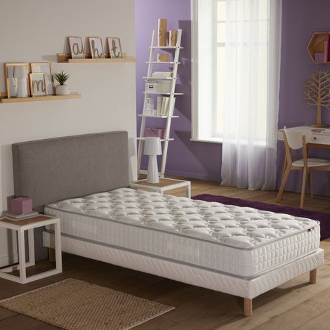 Ensemble matelas ressorts ensachés SPECTRE + Sommier tapissier 90 x 200 Sommier Blanc (1/5)