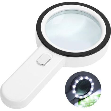 1PCS Illuminated Reading Magnifier, 30X Magnifying Glass with 12 LED Lights, Handheld Magnifier, Lighted Magnifier for Reading, Jewelry, Seniors, Visually Impaired, Observation and Handicrafts White (1/5)