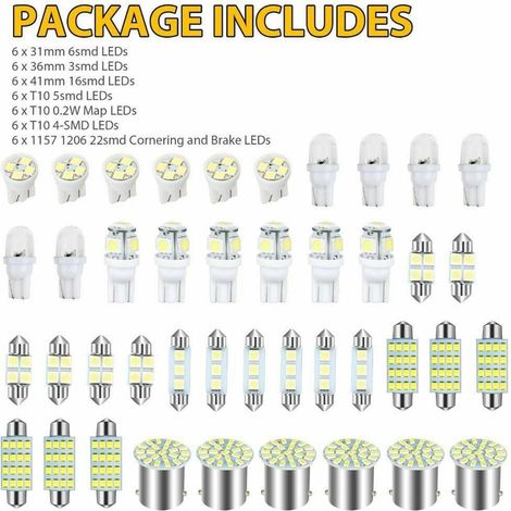 Ampoules Led Pour Éclairage Intérieur Automobile - Mappe Lumineuse - Plafonnier - Porte - Coffre - Plaque D'immatriculation - 42 Pièces (1/5)