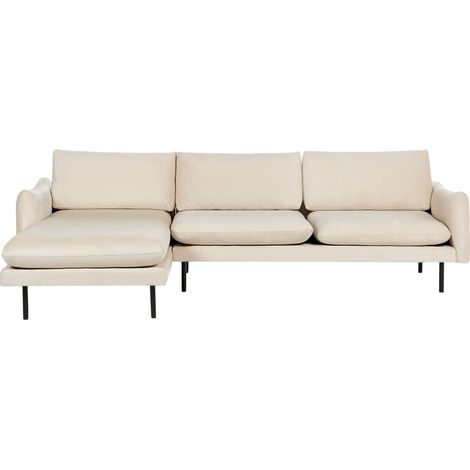 Ecksofa 4-Sitzer VINTERBRO Samtstoff Hellbeige rechtsseitig