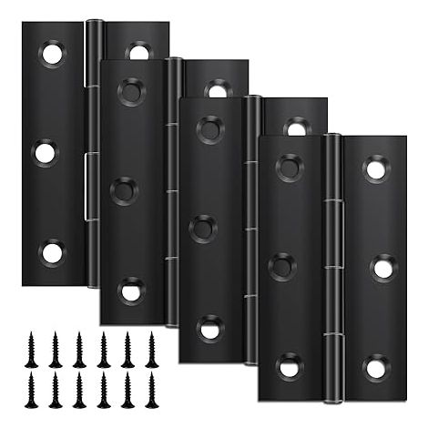 4 charnières pliantes 68 mm × 38 mm, en acier inoxydable noir, charnière pour piano, petite charnière pour portes, fenêtres, armoires avec 24 vis (1/5)