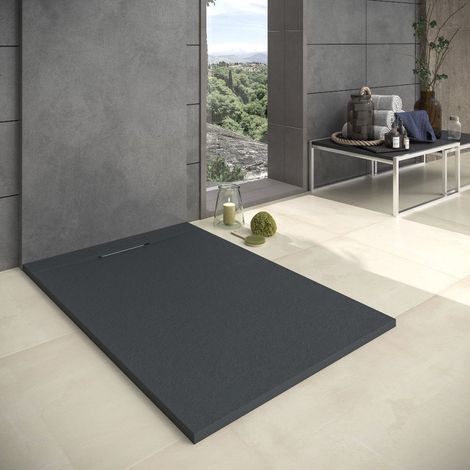Receveur de douche 80x100 cm extra plat en résine minérale VORTEX anthracite (1/5)