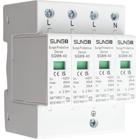 Parasurtenseur Triphasé 4P 40KA, Dispositif de Protection Contre Les Surtensions sur Rail DIN Basse Tension pour Usage Domestique (1/5)