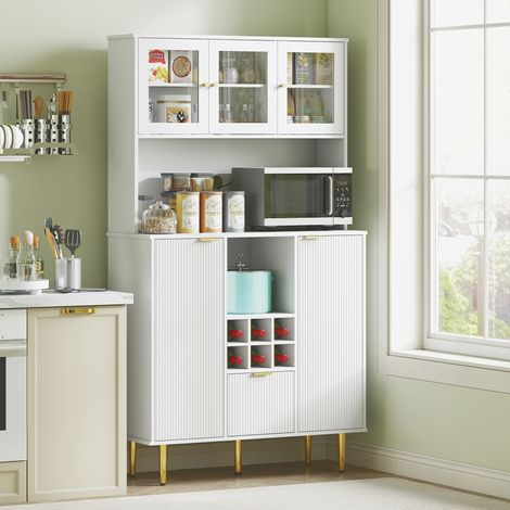 Alacena de Cocina Moderna con Armarios Cajón Botellero y Puertas de Vidrio y Estantes Ajustables 100x40x180 cm Blanco (1/5)