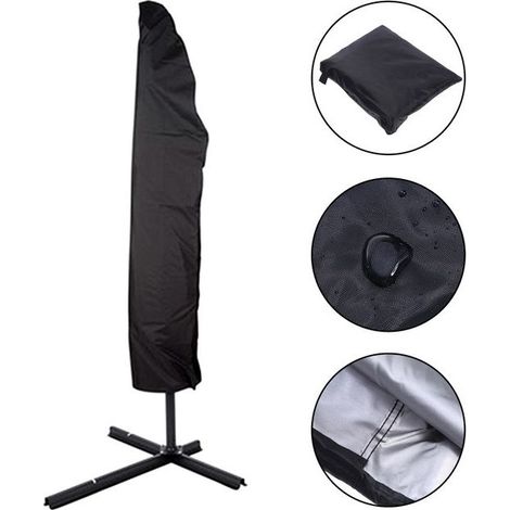 Sonnenschirmhülle 265 x 40/70/50 cm 210D schwarz wasserdicht winddicht UV-beständig reißfest extra groß mit Teleskopstange Ampelschirmhülle (1/5)