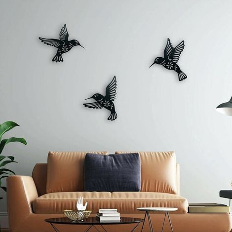 Black Metal Hummingbird Wall Art, 3 Pieces, 10.2in Wrought Iron Hummingbird Wall Decor, Metal Bird Wall Art for Bird Lovers, Living Room (1/4)
