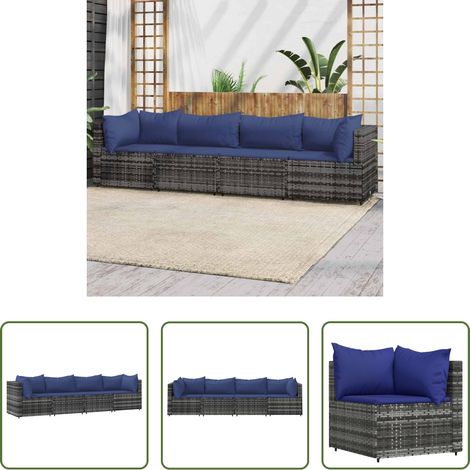 Rattan - 4-tlg. Garten-Lounge-Set mit Kissen Grau Poly Rattan (1/5)