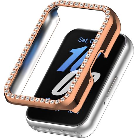 Coque pour Samsung Galaxy Fit 3, Étui de Protection pour Montre Diamant PC, Demi-Paquet, Résistant aux Chocs, Housse pour Samsung Galaxy Fit 3 Smartwatch. Or Rose (1/5)