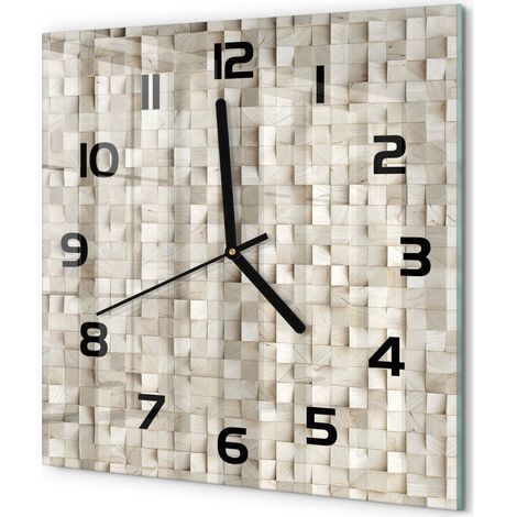 Horloge Murale Carrée Chambre Bureau Verre Silencieuse Design Moderne Élégant Cubes en bois 30x30 cm (1/5)