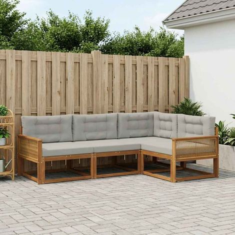 vidaXL Ensemble de canapés d'extérieur 4 pcs Naturel et Gris clair (1/5)
