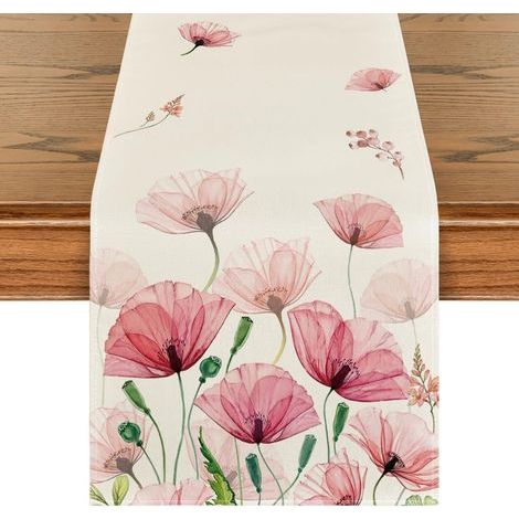 Tischläufer mit Mohnblättern – Sommer – Jahreszeit – Tischdekoration – Heimdekoration – 33 x 183 cm