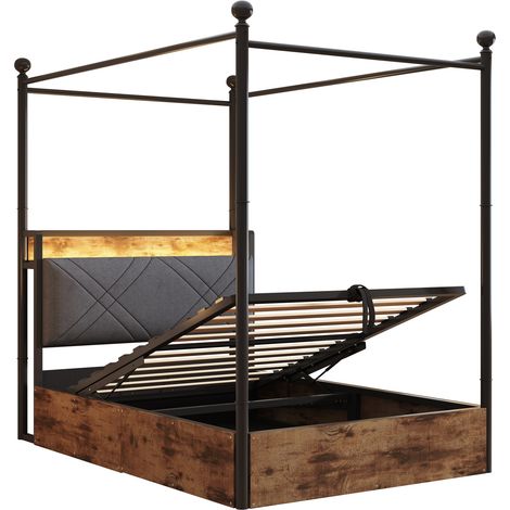 Lit superposé métal 90x190 avec rangement relevable, LED, USB-C, noir MODENUIT (1/5)