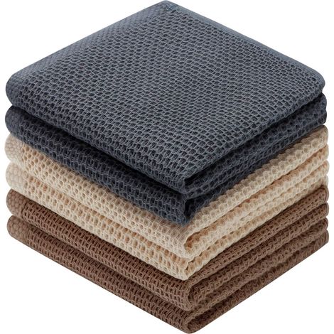 NOLUXA 6Pcs Coton Chiffons à Vaisselle Serviettes Super Absorbants et Non Pelucheux Tes Serviettes 33 x 33cm Marron - Gris - Beige (1/5)