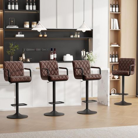 Barhocker 4er Set, höhenverstellbar, drehbar, mit Armlehnen, dunkelbraun (1/5)