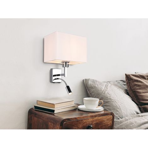Wandleuchte CAIMA mit Schalter, LED Leselampe & Stoffschirm Weiß, Höhe 31cm (1/5)