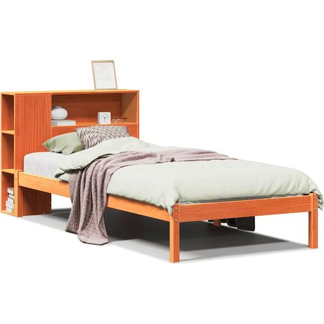 Maison Exclusive - Massivholzbett mit Regal ohne Matratze Wachsbr