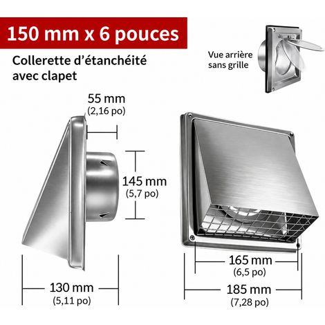 Grille d'aération murale carrée inox 304 150 mm avec clapet anti-retour 150mm 6 réf 1849 19 × 19 × 12 cm 510 g – Livraison gratuite