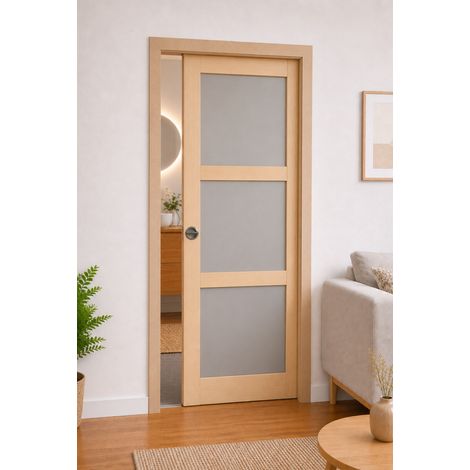 Porta Scorrevole Ayous 3 Ante Grigio RAL 7035 H204 x L73 + Sistema Pocket e kit finiture inclusi (1/3)