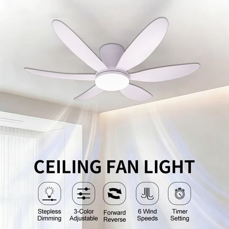Ventilateur de Plafond LED 109 cm Moteur DC Économie d’Énergie, Télécommande, 6 Vitesses, Lumière Ajustable pour Chambre et Salon (Version 2) (1/5)