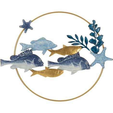 Décoration murale Mauro Ferretti banc poissons 77 cm métal (1/4)