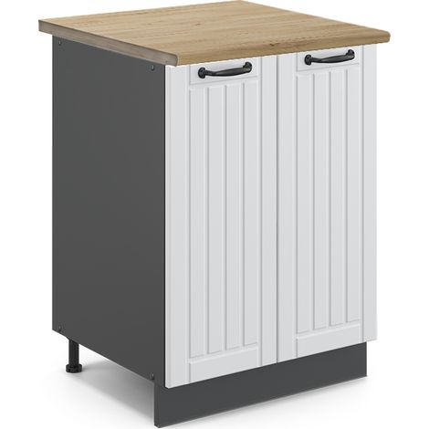 Meuble bas de cuisine Fame-Line, Blanc campagne, 60 cm , PT Chêne, Vicco (1/5)