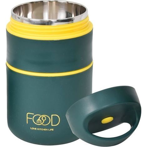 Boîte Alimentaire Isotherme, 680ml Lunch Box, Boîte Repas Isotherme Chaud Et Froid, Isotherme Repas Chaud en Inox Pour Ecole,Vert (1/5)