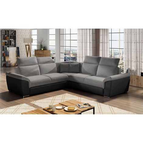 Sofá de esquina FREDERICO Gris Oscuro convertible y con cofre 266x266cm (1/2)
