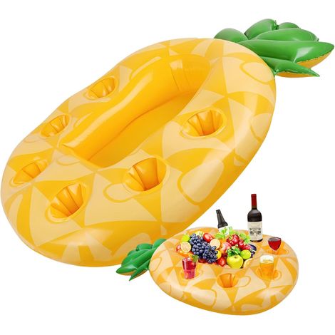 Porte-gobelet gonflable ananas, 7 trous, idéal pour bar, piscine, plage, été, extérieur, piscine, 75 × 45 × 5 cm (1/5)