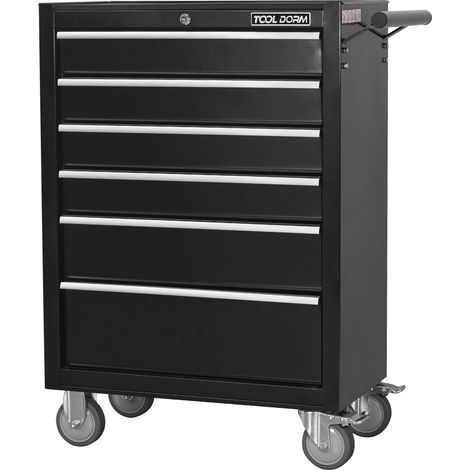 Armoire à outils mobile en acier 7 tiroirs avec roulettes et serrure, 615 mm de longueur, noir (1/5)