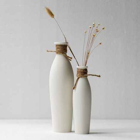 TuseRxln Vase en Céramique - Vases Blancs - Design Minimaliste Moderne Fonctionnel - 2 Pièces - Décoration de Salon Blanc (1/5)