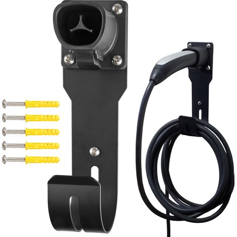 Compatible avec le support de chargeur Tesla - Station d'accueil murale et crochet en J pour Model 3/Y/X/S, support de câble de recharge pour véhicule électrique en acier robuste, compatible avec le c