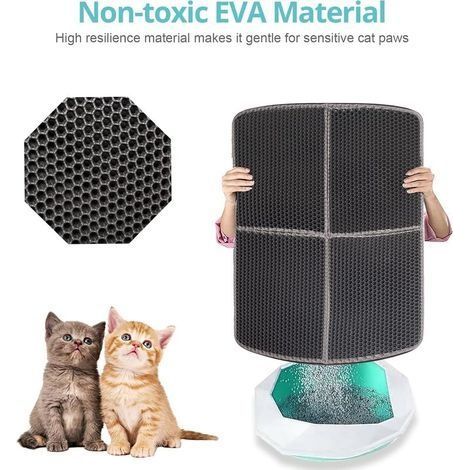 Tapis Litiere Chat 70 × 55 cm litiere chat xxl,Imperméable Non Toxique EVA tapis chat,conception en nid d'abeille double couche,tapis de litière pour chat Imperméable Antidérapant. (1/5)