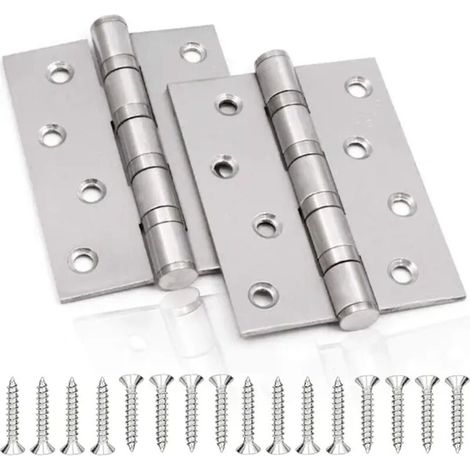 Charnières en acier inoxydable, lot de 2, charnières de porte pliantes, charnières en acier inoxydable de 3 mm d'épaisseur, adaptées aux portes intérieures pleines (argent). (1/5)