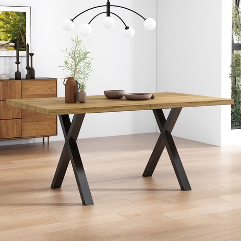 Table basse rectangulaire design en fer forgé, pieds croisés, style moderne et simple, dimensions L140xP80xH76cm, finition chêne et noir