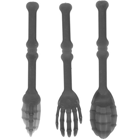 Ensemble de couteaux, fourchettes et cuillères d'Halloween, couverts en plastique en forme de crâne, ustensiles de cuisine pour bar et restaurant (1/5)