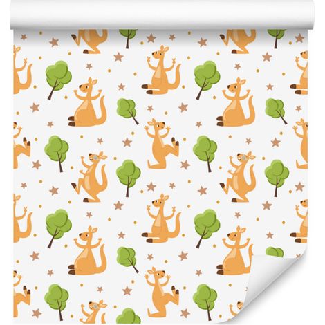 Papier peint Kangourou blanc, crème et citron vert pour salon et chambre 50x1000 cm (1/5)