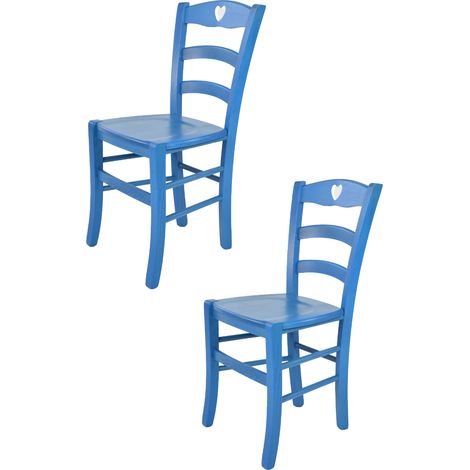 Tommychairs - Set 2 sedie modello Cuore per cucina bar e sala da pranzo, robusta struttura in legno di faggio verniciata in anilina blu e seduta in legno (1/5)