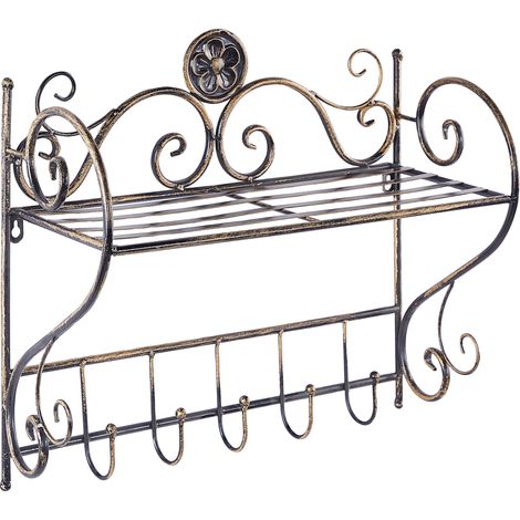 Estantería de metal negro 42 cm pared baño envejecido ganchos vintage Osorno (1/5)