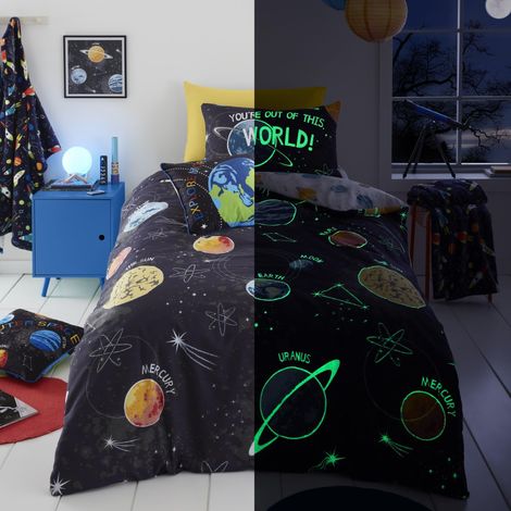 Housse de Couette Glow in The Dark Space - 200 x 140 cm - 1 taie d'oreiller - Réversible - Literie Galaxy (1/5)