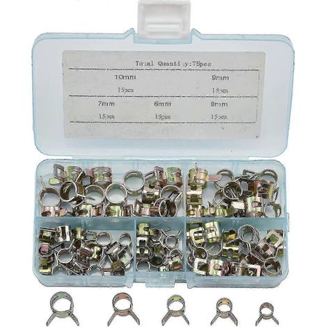 75 colliers de serrage à ressort pour tuyaux d'essence, diamètres disponibles : 6 mm, 7 mm, 8 mm, 9 mm et 10 mm. (1/5)
