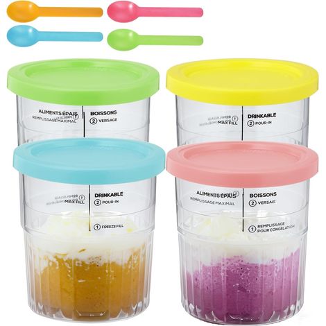 4 Pièces Pot pour Ninja Creamy Deluxe,800 ML Récipient pour Ninja Creamy Deluxe pour NC501,NC500 Series, accessoires de crème glacée pour Ninja Cream, sans Bpa, compatible lave - vaisselle