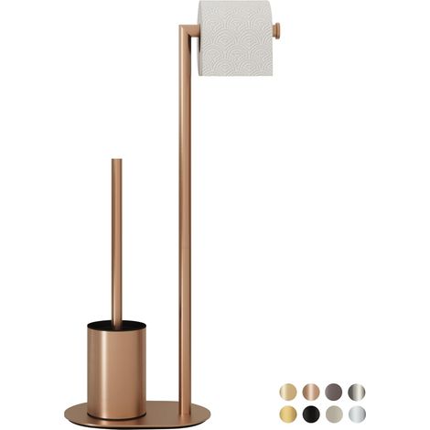 1 - Brosse WC - Porte-papier toilette - Acier inoxydable or rose - Design 2 en 1 gain de place - Pour salle de bain moderne - Or rose - 65x20x20cm