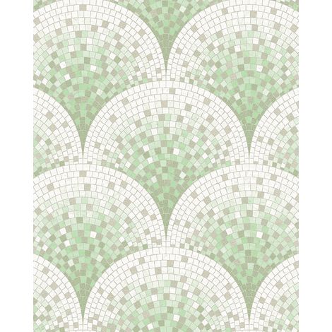 Papier peint aspect pierre carrelage Profhome BA220045-DI papier peint intissé gaufré à chaud gaufré avec un dessin carrelage brillant vert blanc turquoise pastel beige gris 5,33 m2 (1/4)