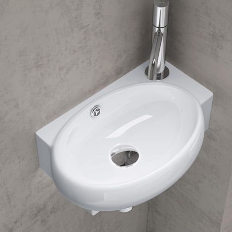 doporro Lavabo Vasque à Monter au Mur Lave Mains à Suspendre à Poser Blanc Traitement Anticalaire en Céramique 42x28x15cm Bruxelles001L (1/5)