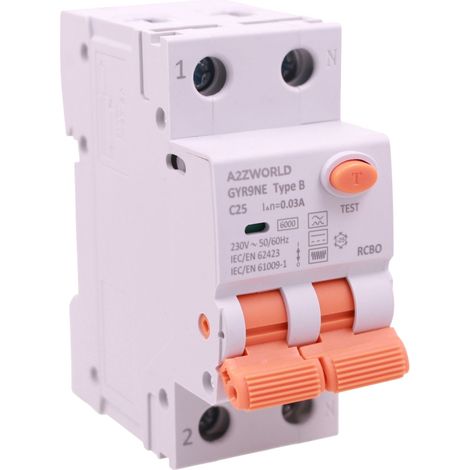 RCBO Interruttore Magnetotermico Differenziale Tipo B Curva C 1P+N 2M 6000A 30mA AC 230V IP20 IEC61009-1 16A 20A 25A 32A 40A (C25A)
